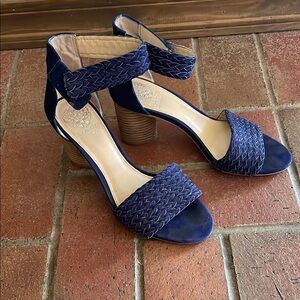 Vince Camuto Blue Heels with Ankle Strap and Woven Texture